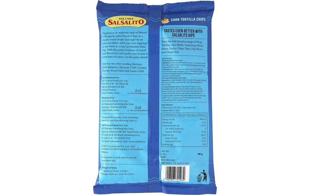 Salsalito Nacho Rounds Classic Salted   Pack  150 grams